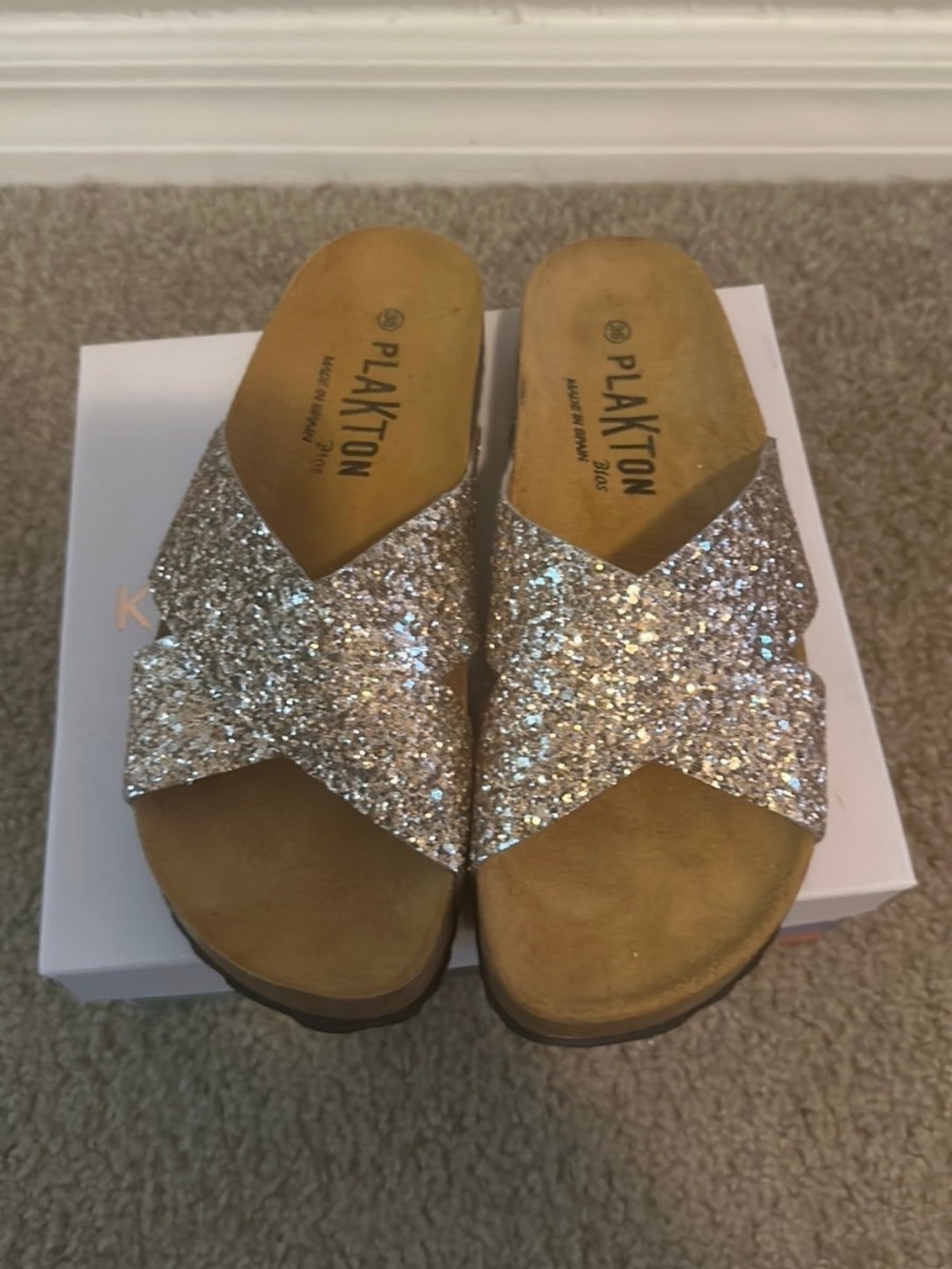 Plakton Silver Glitter Cross-Band Slide Mules